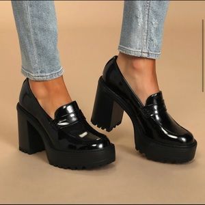 Madden Girl Kassidy Patent Platform Loafer Black size 9
